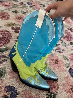 Iconic 👏 TORAL Metallic Leather + Suede Cowboy Boots Size 39